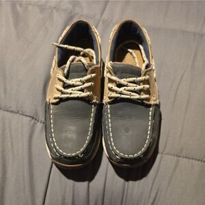 Rockport Works Women's Steel Toe Boat Shoes Style RK670, Navy/Tan, Size 7.5